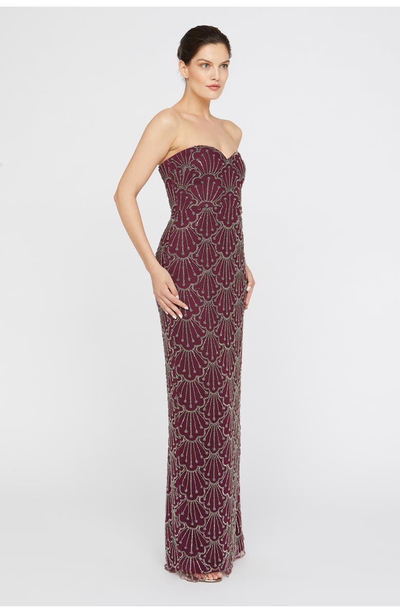 Theia Tessa Strapless Beaded Sweetheart Neckline Mesh Column Gown, Alternate, color, Oxblood