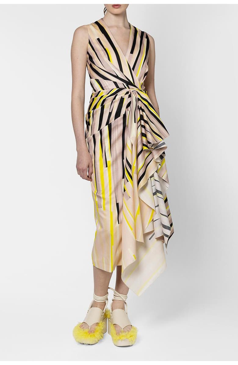 Roksanda Esra Stripe Cotton Fitted Midi Dress, Alternate, color, Collage Print Yellow / Black
