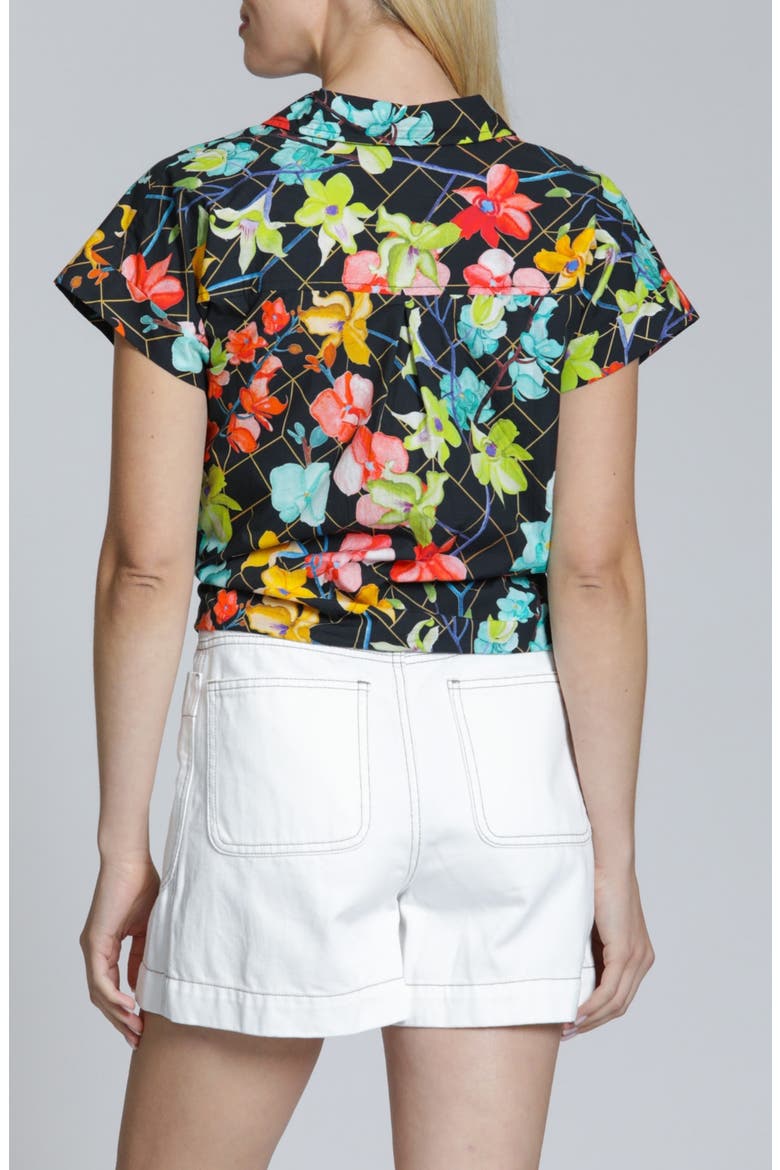 Print Tie Waist Cotton Camp Shirt, Alternate, color, TURQUOISE MULTI