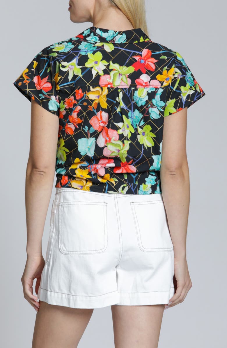 APNY Print Tie Waist Cotton Camp Shirt, Alternate, color, Turquoise Multi