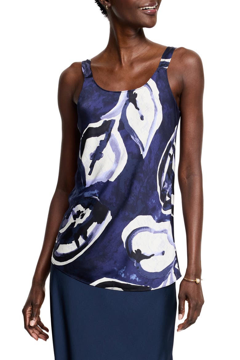 Watercolor Vines Scoop Neck Crepe Tank Top, Main, color, INDIGO MULTI