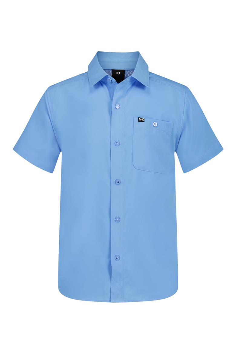 Kids' UA Drift Tide Fish Short Sleeve Performance Button-Up Shirt, Main, color, HORIZON BLUE