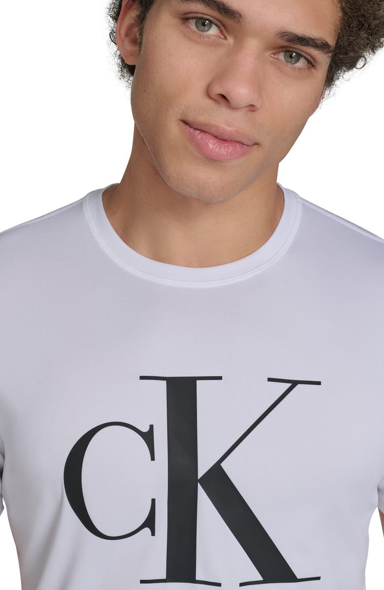 Calvin Klein Monogram Logo Short Sleeve Rashguard, Alternate, color, White