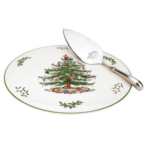 Christmas Tree Cake Plate & Server Set 11.5"