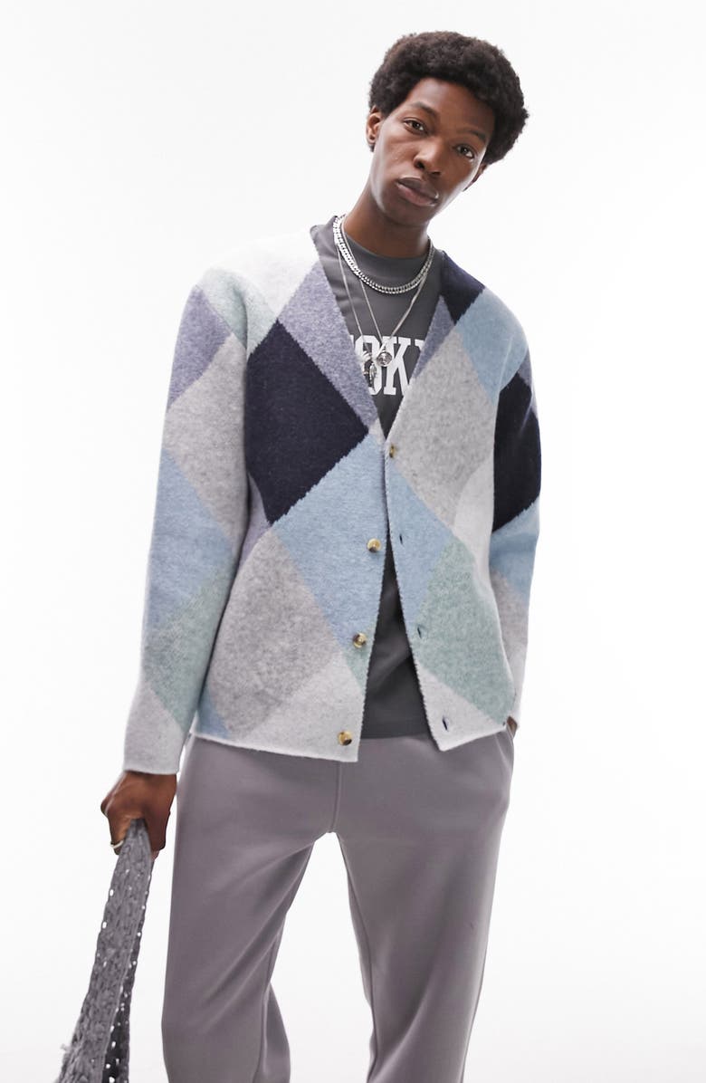 Topman Argyle Cardigan, Main, color,