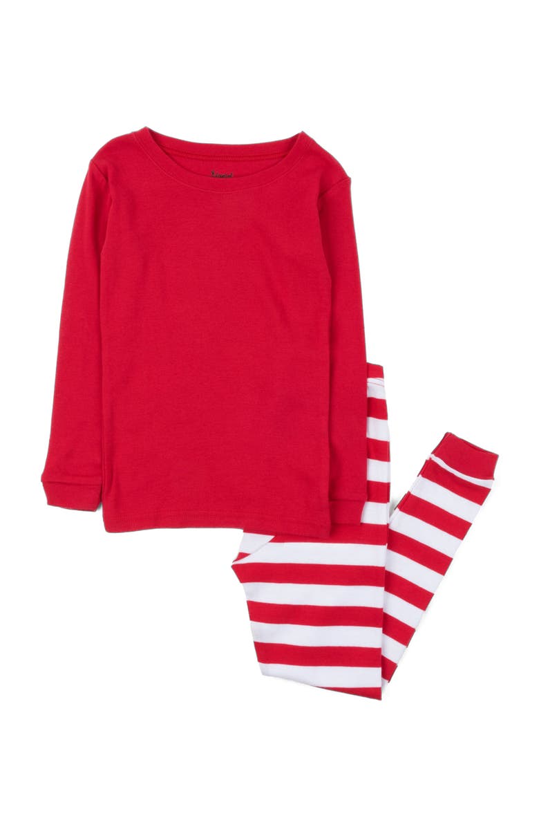 Leveret Two-Piece Striped Cotton Matching Family Holiday Pajamas, Main, color, Solid Red Top 
Striped Pant