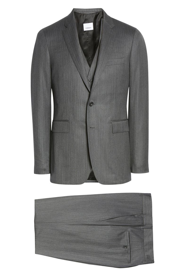 Slim Fit Wool & Cashmere Three-Piece Suit, Main, color, MID GREY PATTERN
