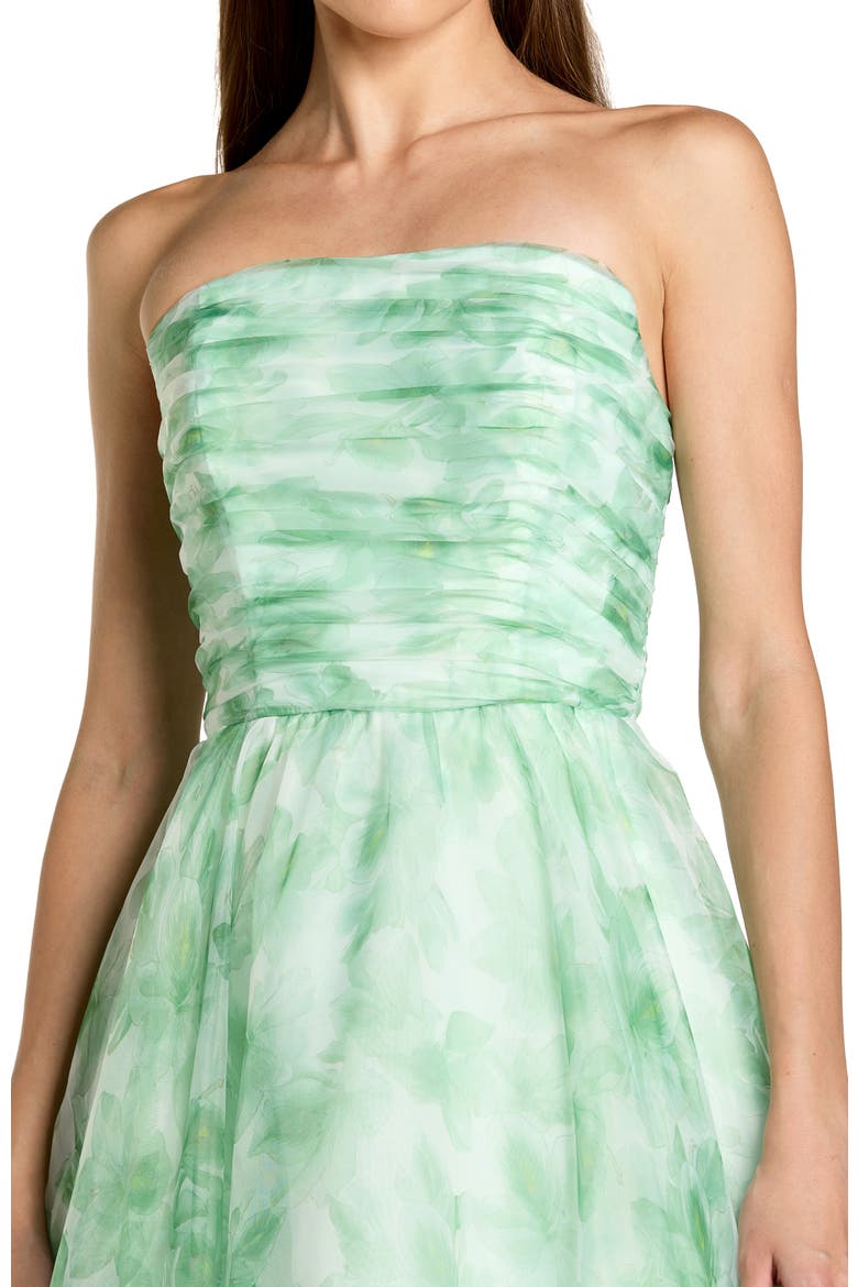 Women's Strapless Floral Chiffon Gown with Ruched Detail, Alternate, color, Sage Multi