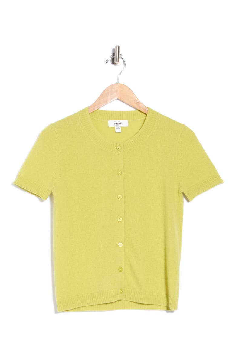 Cashmere Short Sleeve Cardigan, Alternate, color, PISTACHIO GREEN