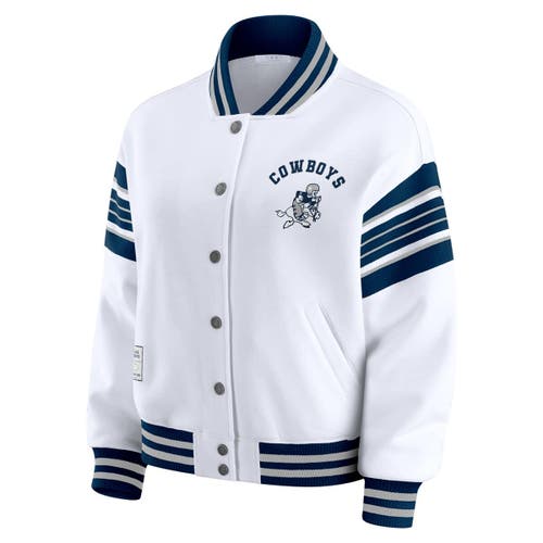 Wear By Erin Andrews White Dallas Cowboys Full-snap Fleece Sweatshirt Jacket In Multi