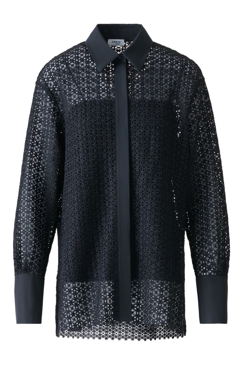 Daisy Guipure Button-Up Shirt, Alternate, color, BLACK