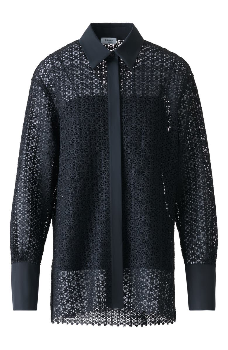 Akris punto Daisy Guipure Button-Up Shirt, Alternate, color, Black