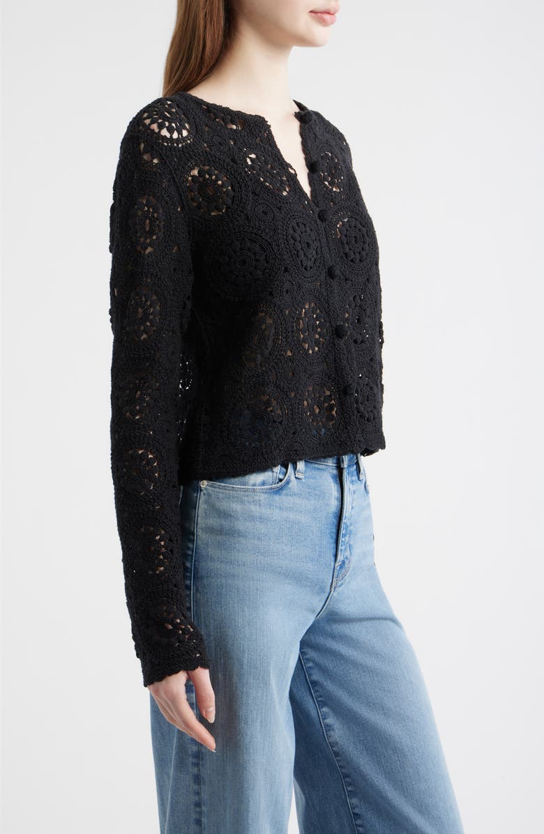 FRAME The Crochet Cotton Button-Up Cardigan, Alternate, color, Black
