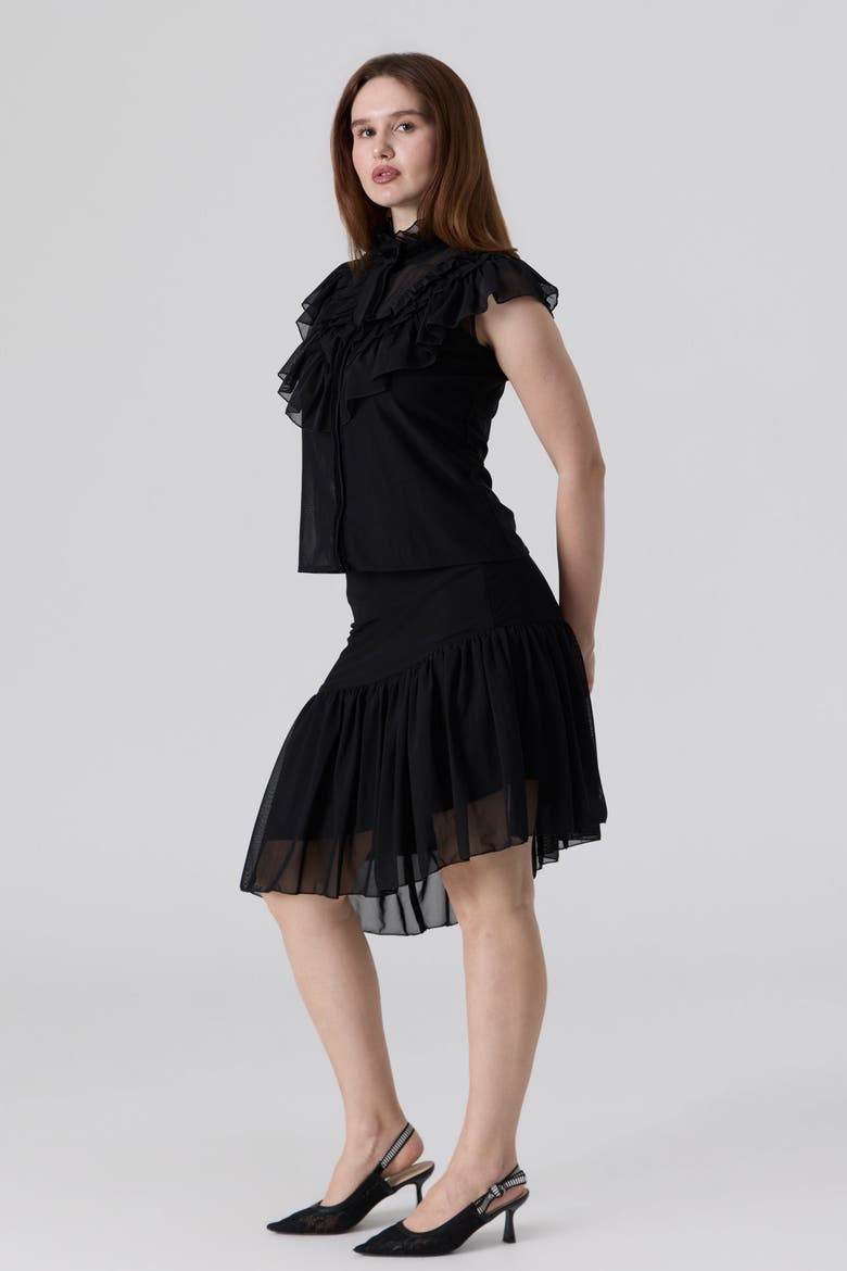 Ruffles Top & High-Low Skirt Set, Alternate, color, Black