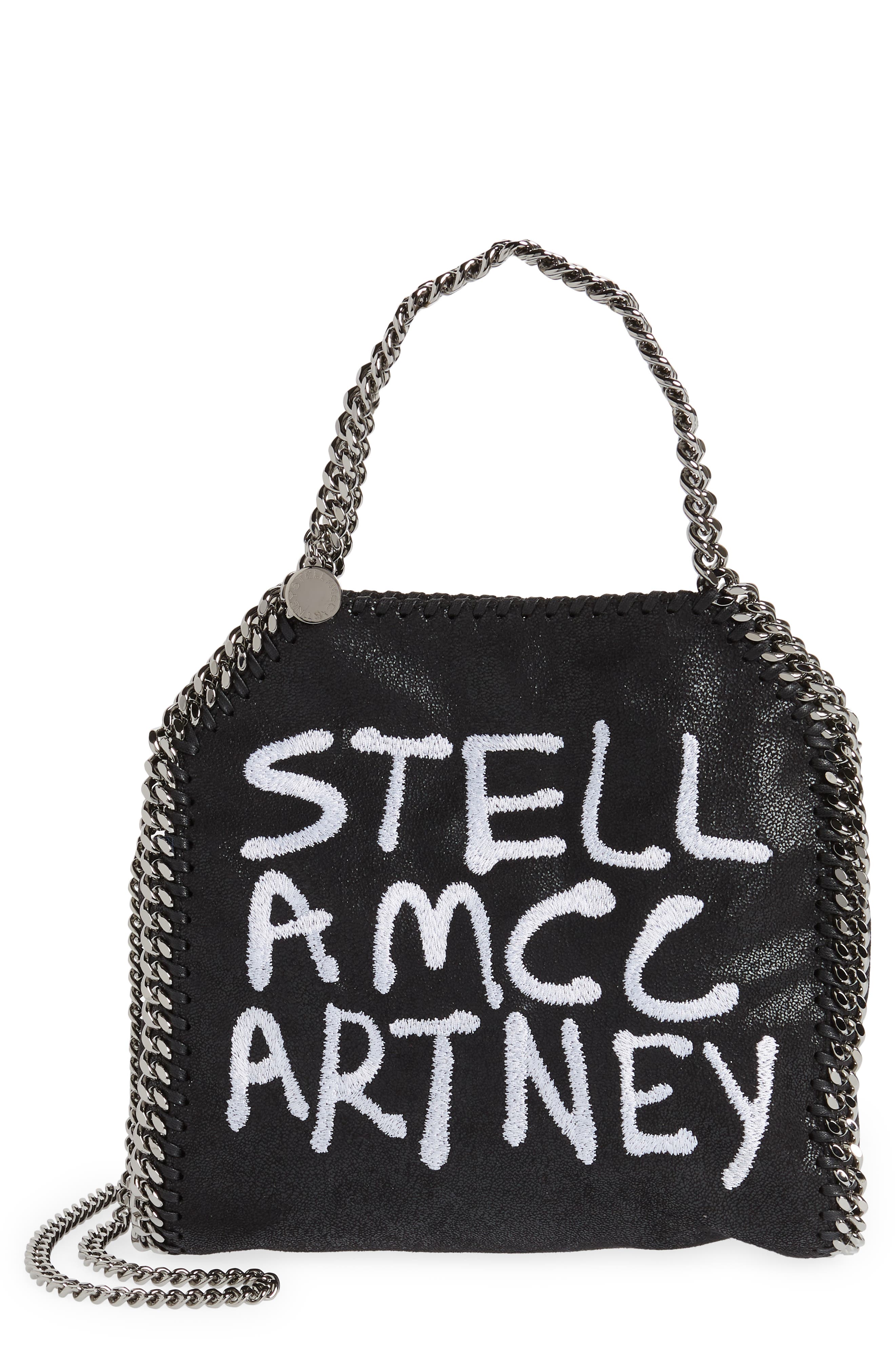 Stella McCartney x Ed Curtis Shared 3 Mini Falabella Embroidered Logo Faux Leather Tote, Main, color, 