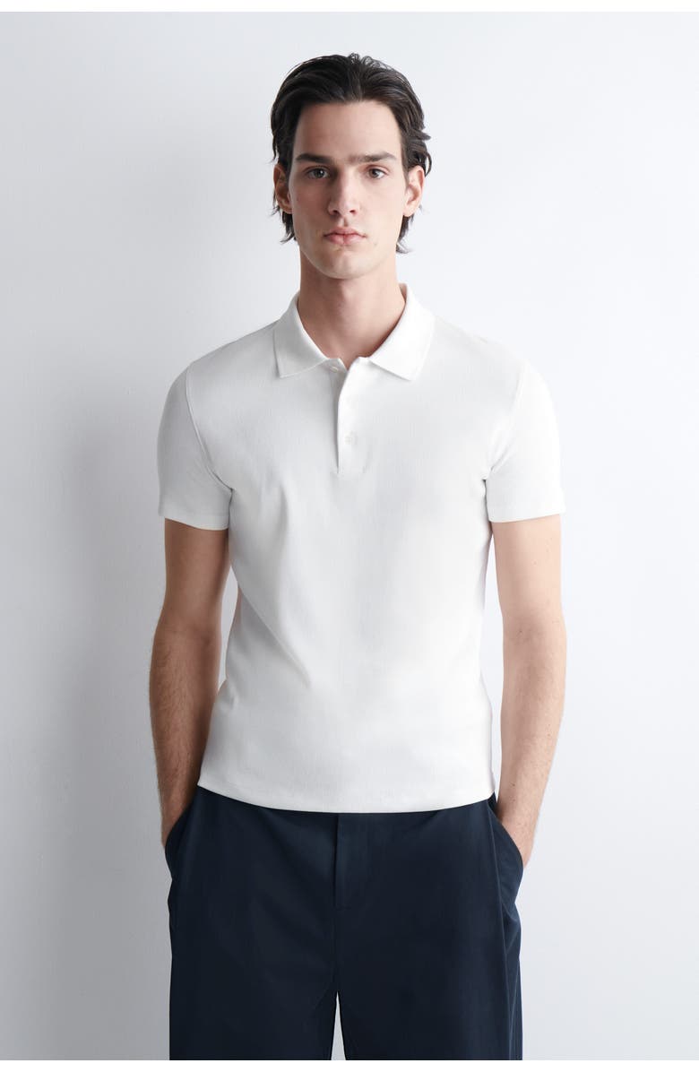 COS Slim Ribbed Cotton Polo Shirt, Main, color, White