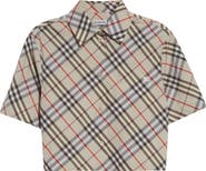 Tシャツ・カットソー Burberry Cotton Crop Shirt With Check Patter BURBERRY Cropped checked plissé-cotton T-shirt | NET-A-PORTER