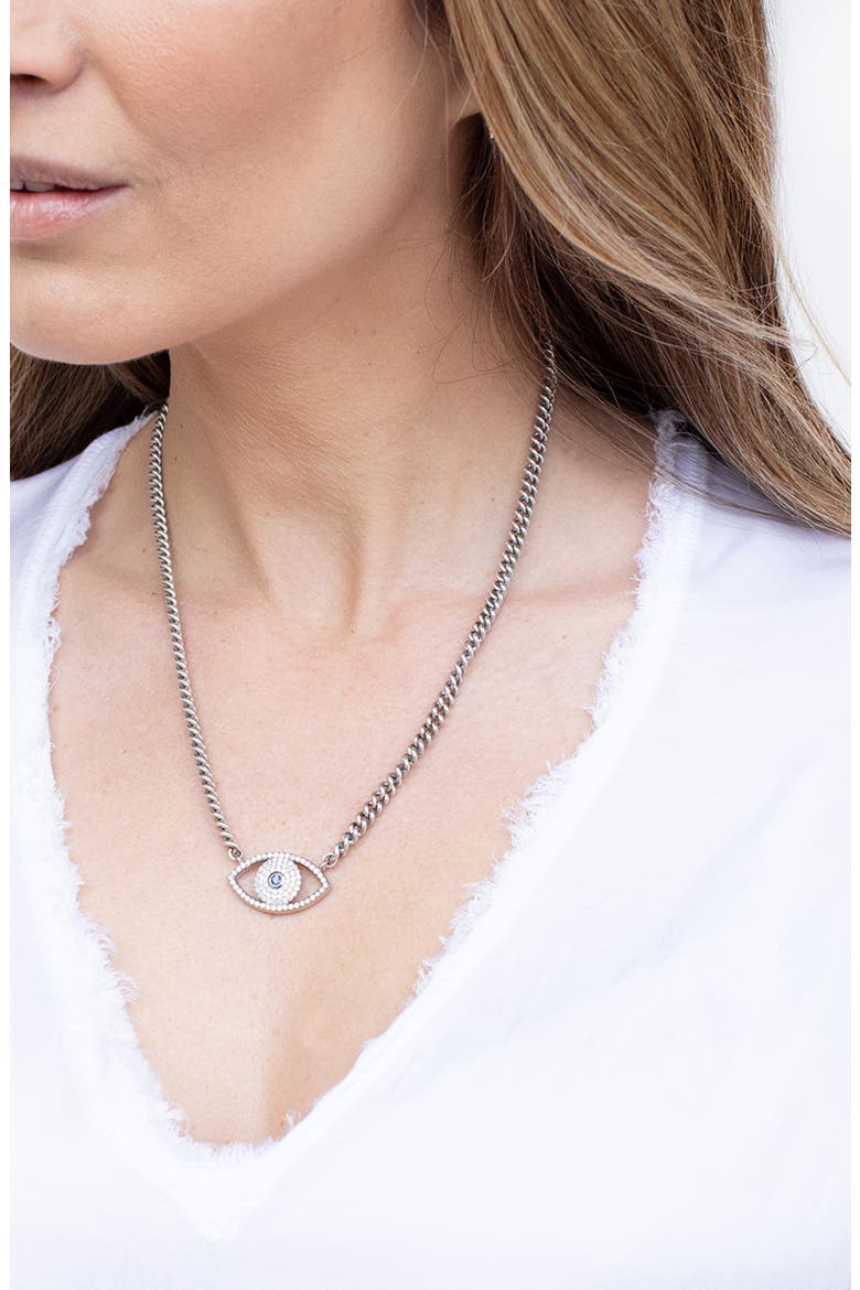 Evil Eye Curb Chain Necklace, Alternate, color, Sterling Silver