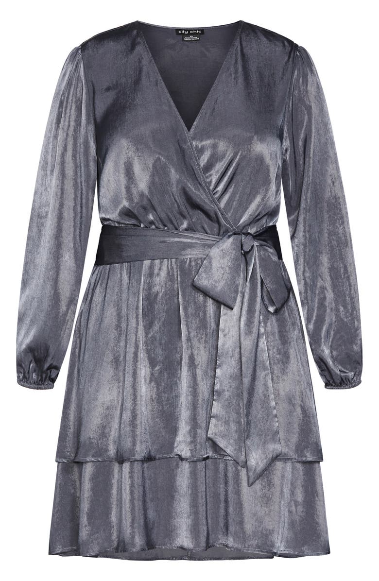 City Chic Twisted Ruffle Long Sleeve Minidress, Alternate, color, 