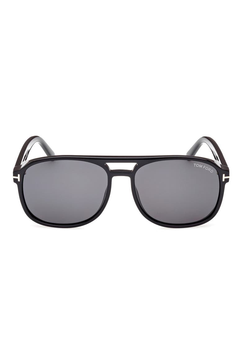 Rosco 58mm Navigator Sunglasses, Main, color, SHINY BLACK / LOGO / SMOKE
