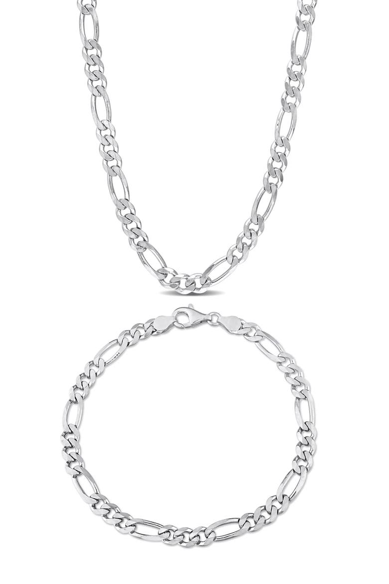 Figaro Chain Bracelet & Necklace Set, Main, color, SILVER