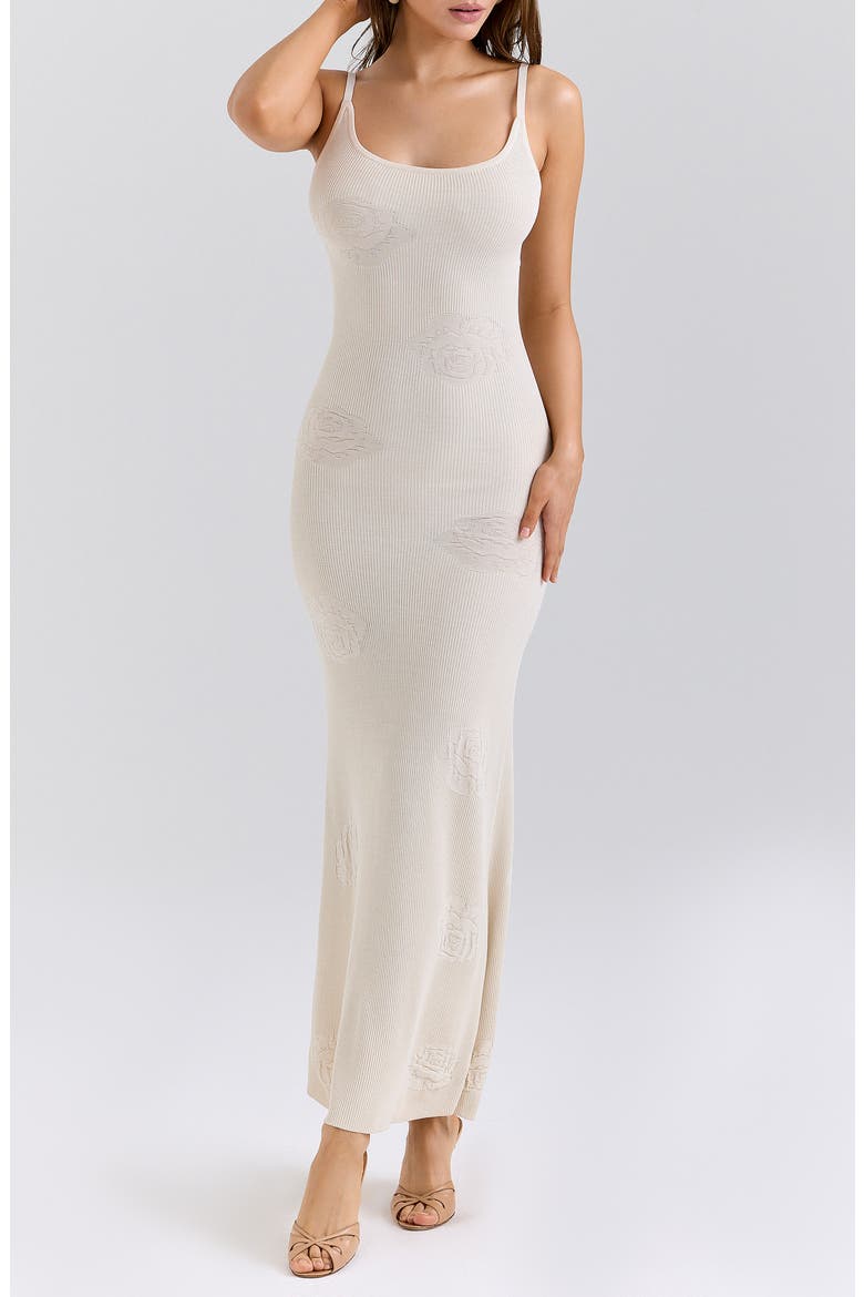 Dara Rose Embroidered Rib Knit Maxi Dress, Main, color, ECRU