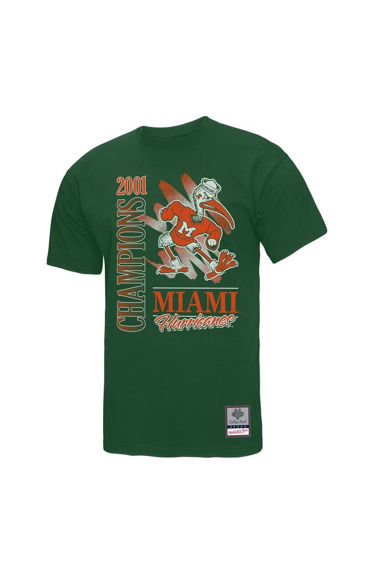 Men's Mitchell & Ness  Green Miami Hurricanes Retro Brush Mineral Wash T-Shirt, Alternate, color, Green