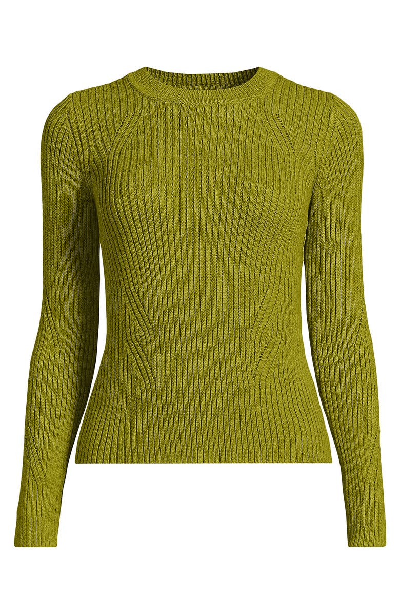 Lands' End Cotton Blend Marl Ribbed Crew Neck Sweater, Alternate, color, Vintage Lime Green