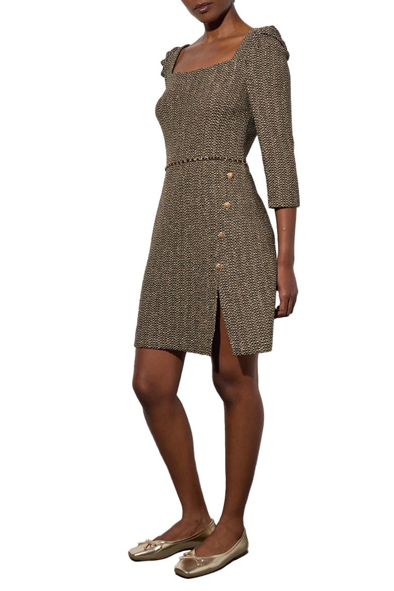 Metallic Tweed Sheath Dress, Alternate, color, BLACK/GOLD