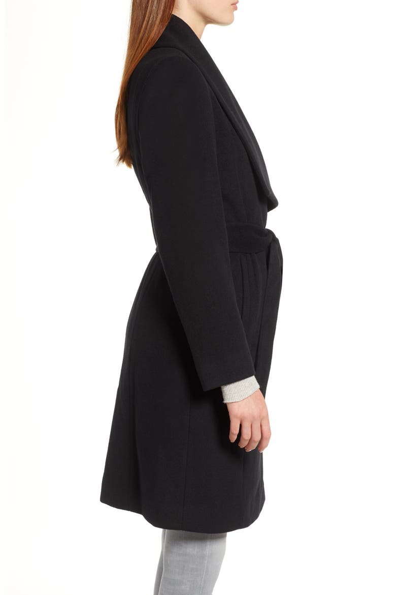 Slick Wool Blend Wrap Coat, Alternate, color, BLACK