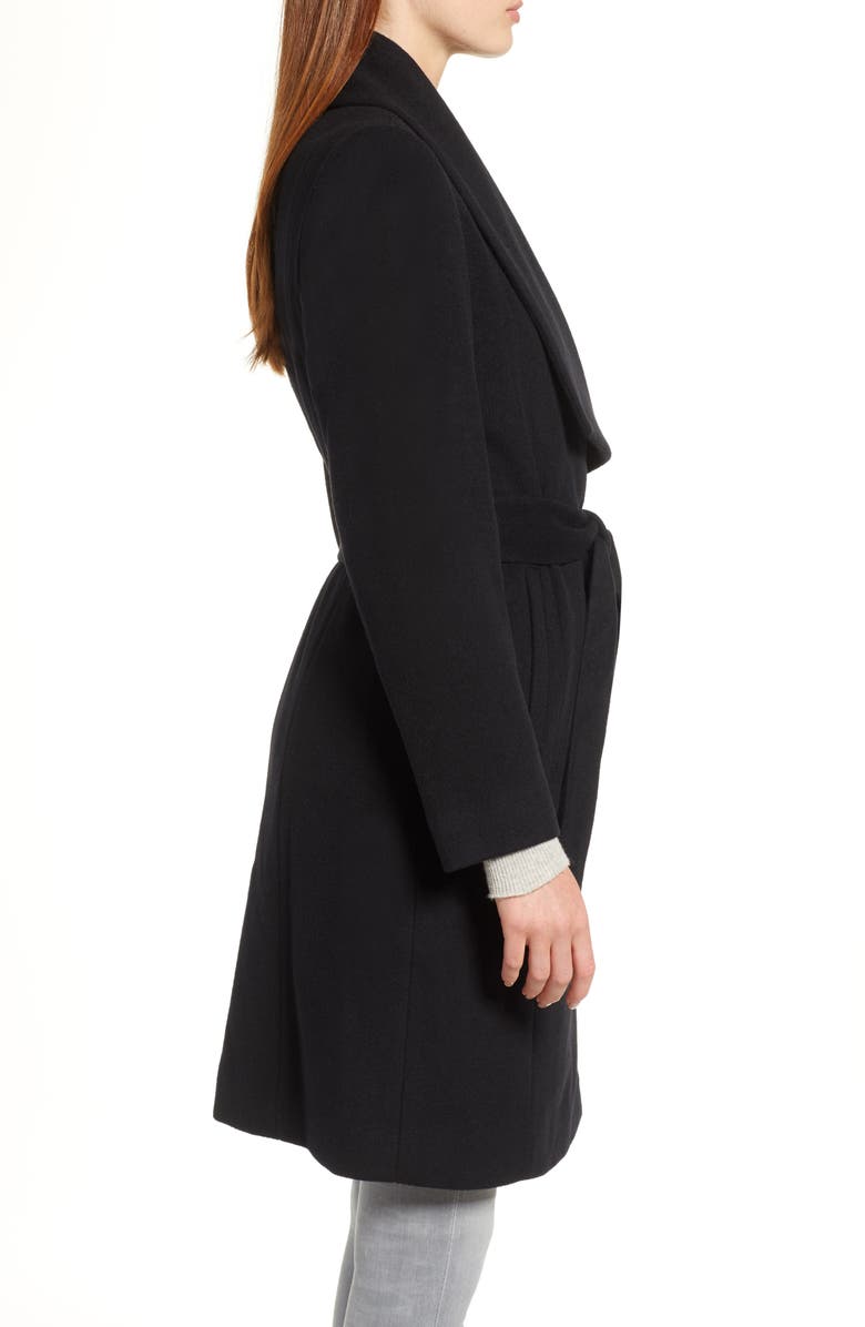 Cole Haan Signature Slick Wool Blend Wrap Coat, Alternate, color, Black
