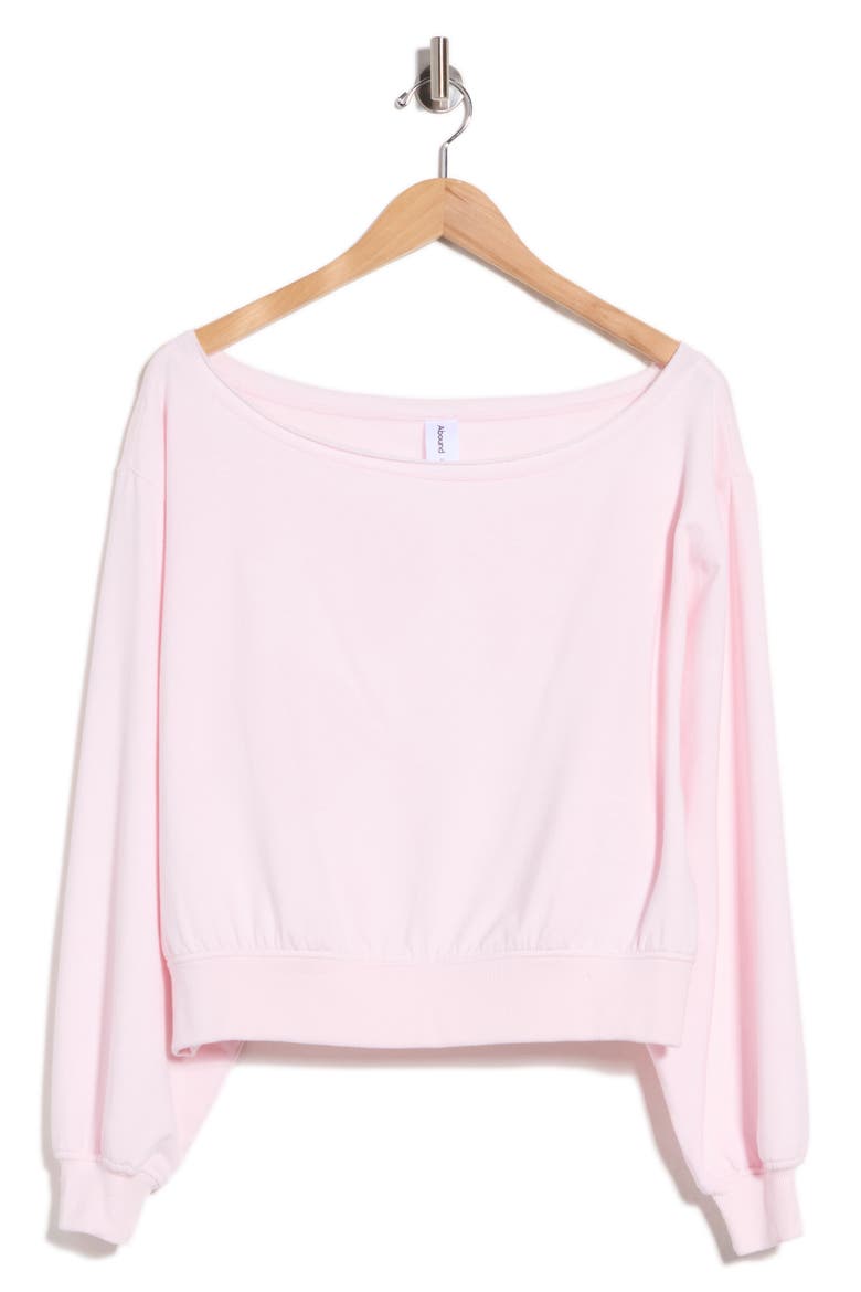 Loved Fleece Off the Shoulder Sweatshirt, Main, color, PINK PRIMROSE