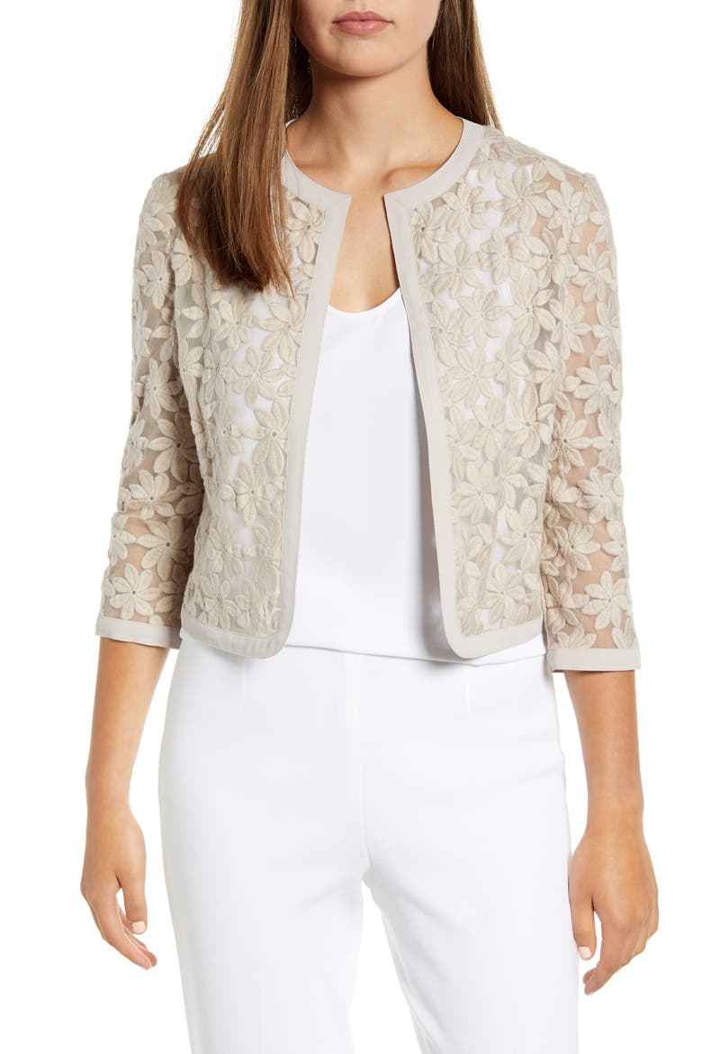 Floral Lace Crop Cardigan, Main, color, OYSTER SHELL