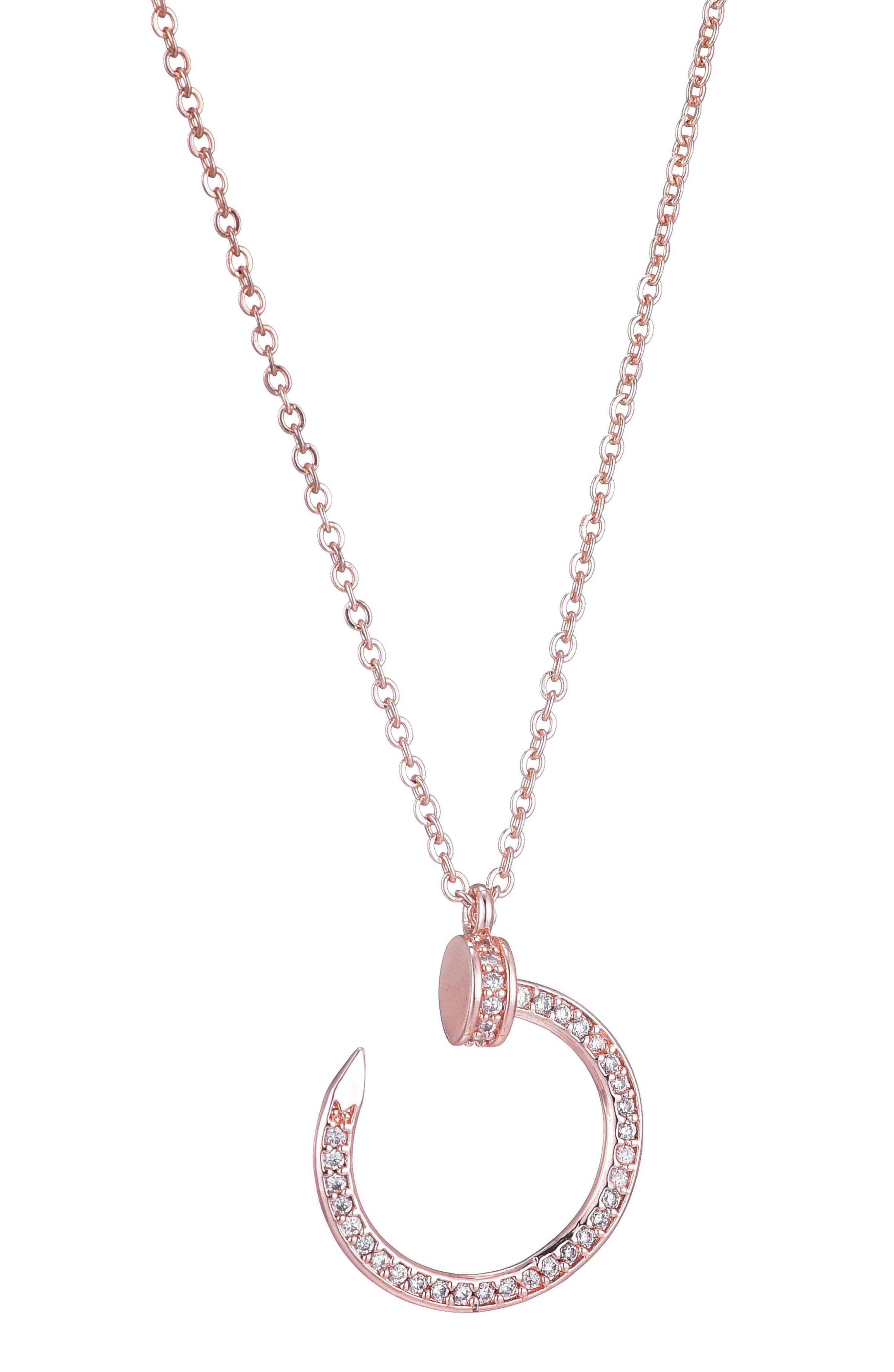 Adornia Curved Cubic Zirconia Nail Ring Pendant Necklace