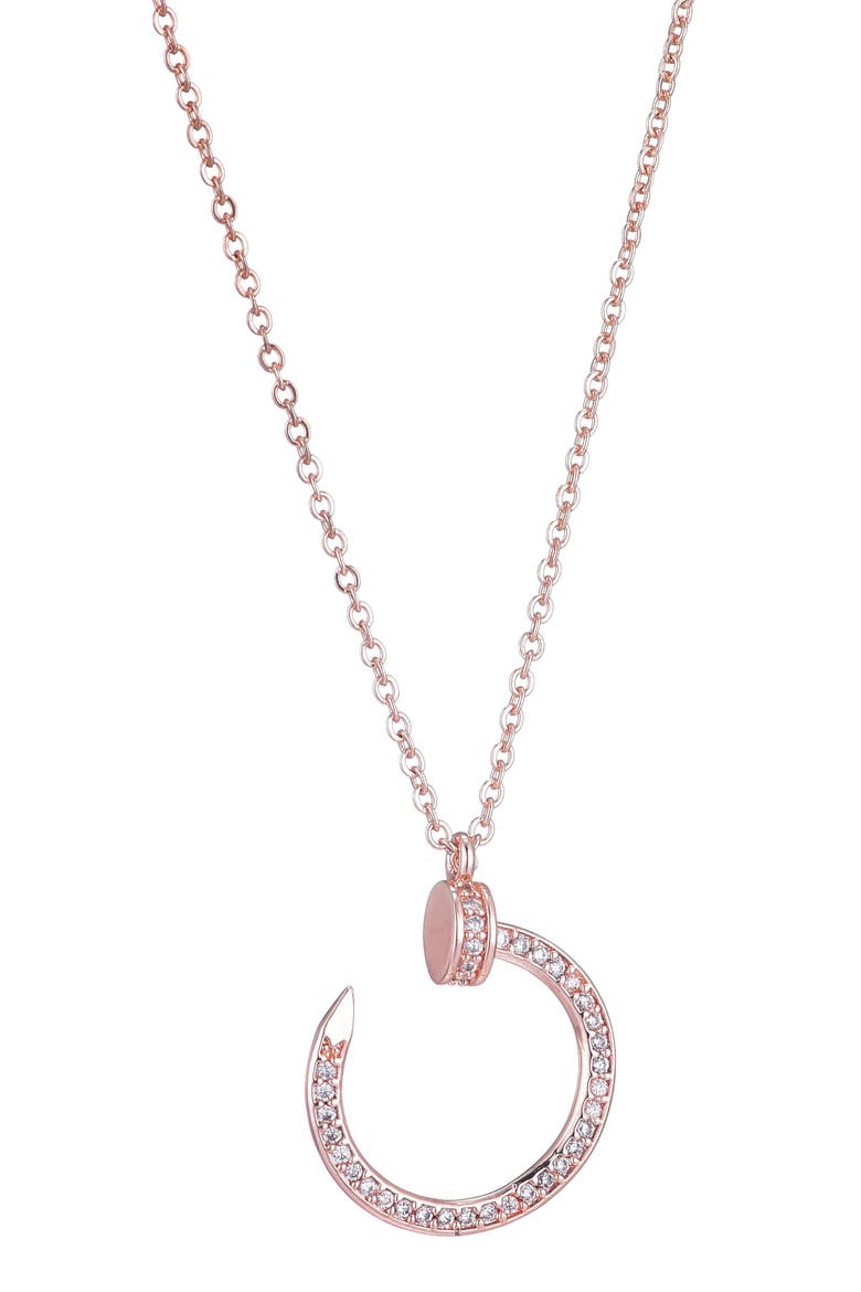 Curved Cubic Zirconia Nail Ring Pendant Necklace, Main, color, PINK