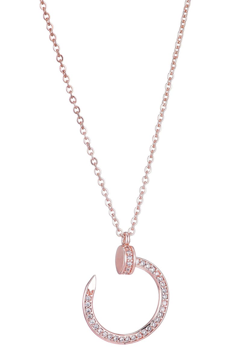 Adornia Curved Cubic Zirconia Nail Ring Pendant Necklace, Main, color, Pink