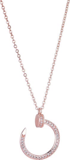 Curved Cubic Zirconia Nail Ring Pendant Necklace