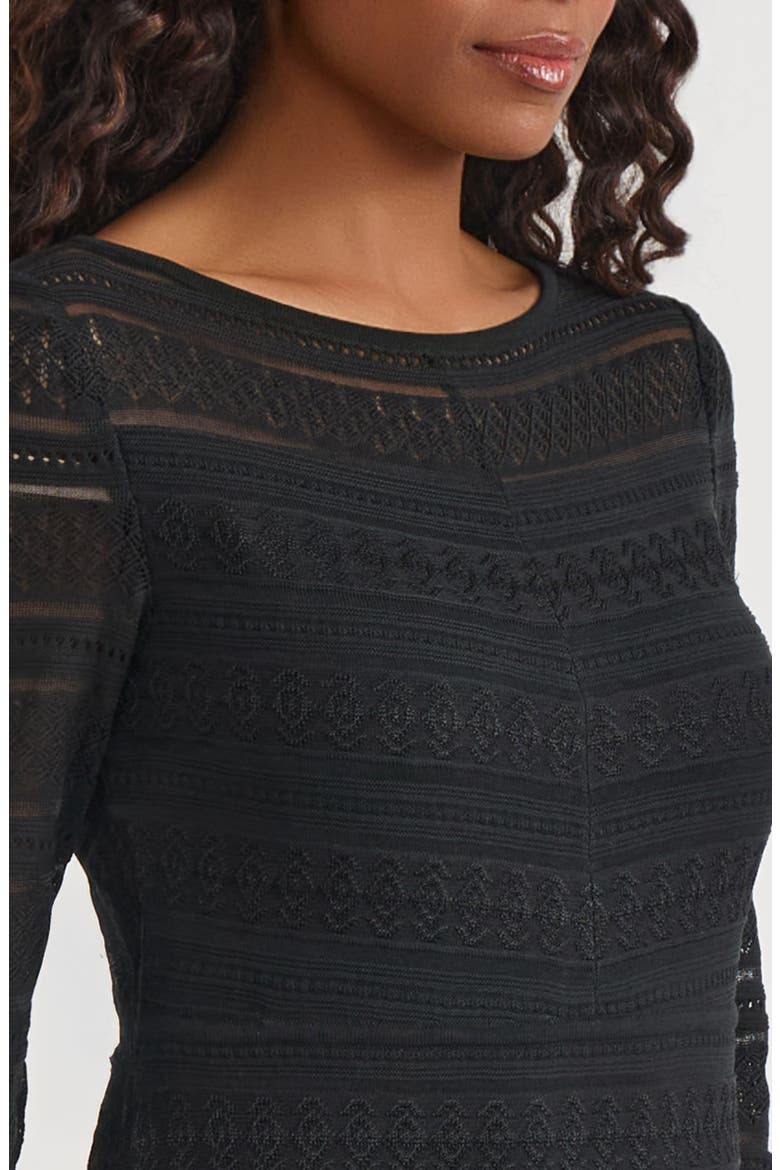 Fit & Flare Lined Sheer Lace Soft Knit Maxi Dress, Alternate, color, Black