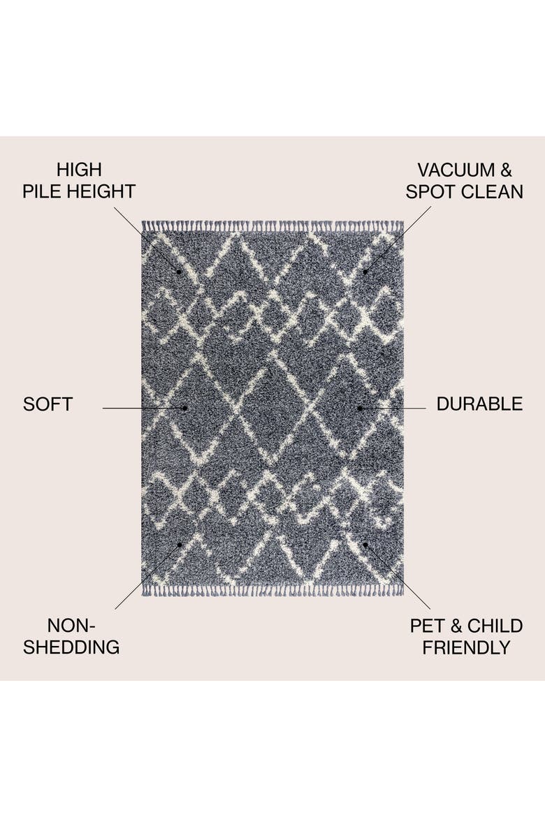 Mercer Shag Plush Tassel Moroccan  Geometric Trellis Area Rug, Alternate, color, Blue/Cream