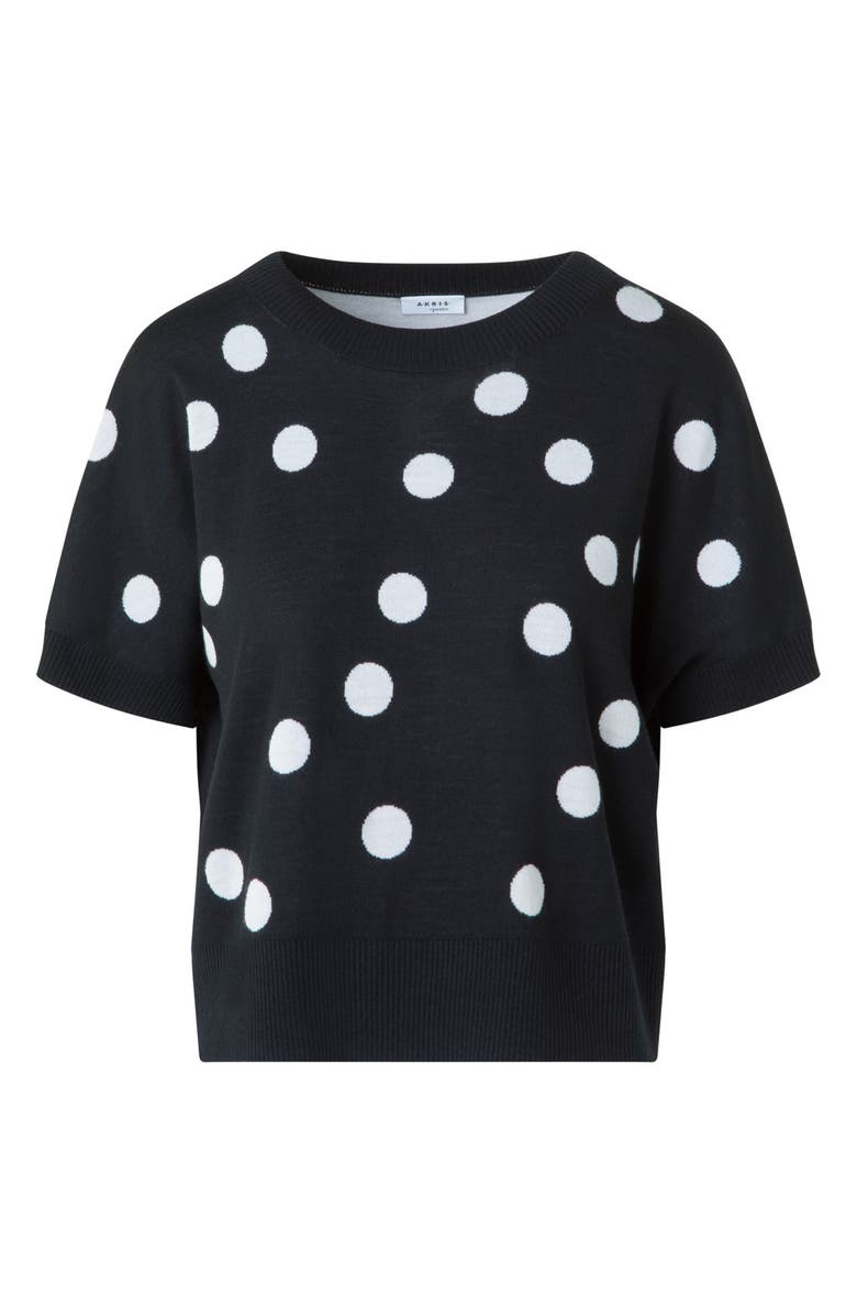 Akris punto Polka Dot Short Sleeve Wool Sweater, Alternate, color, Black-Cream