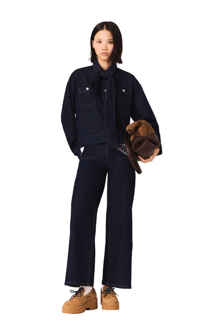 Denim jacket with bow, Main, color, Navy