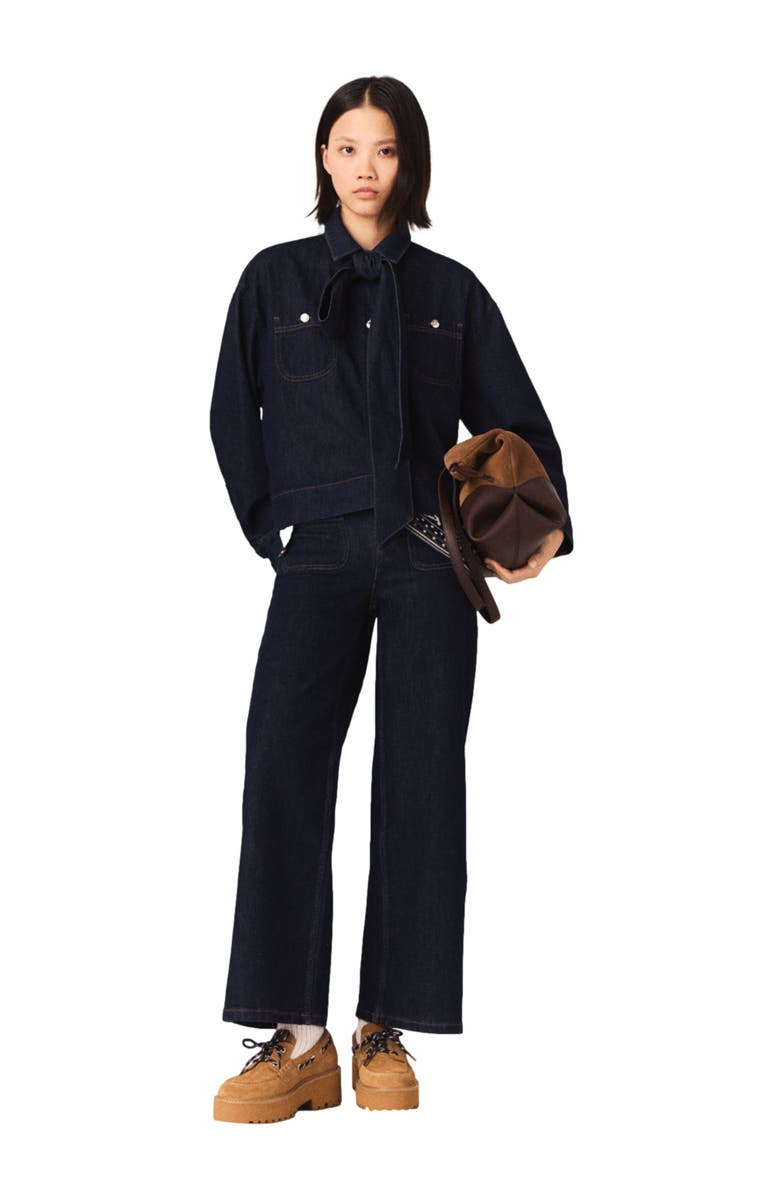 maje Denim jacket with bow, Main, color, Navy