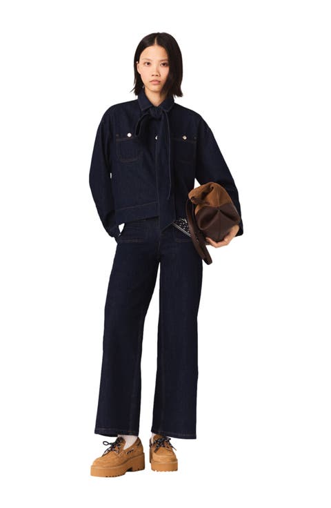 Denim jacket with bow