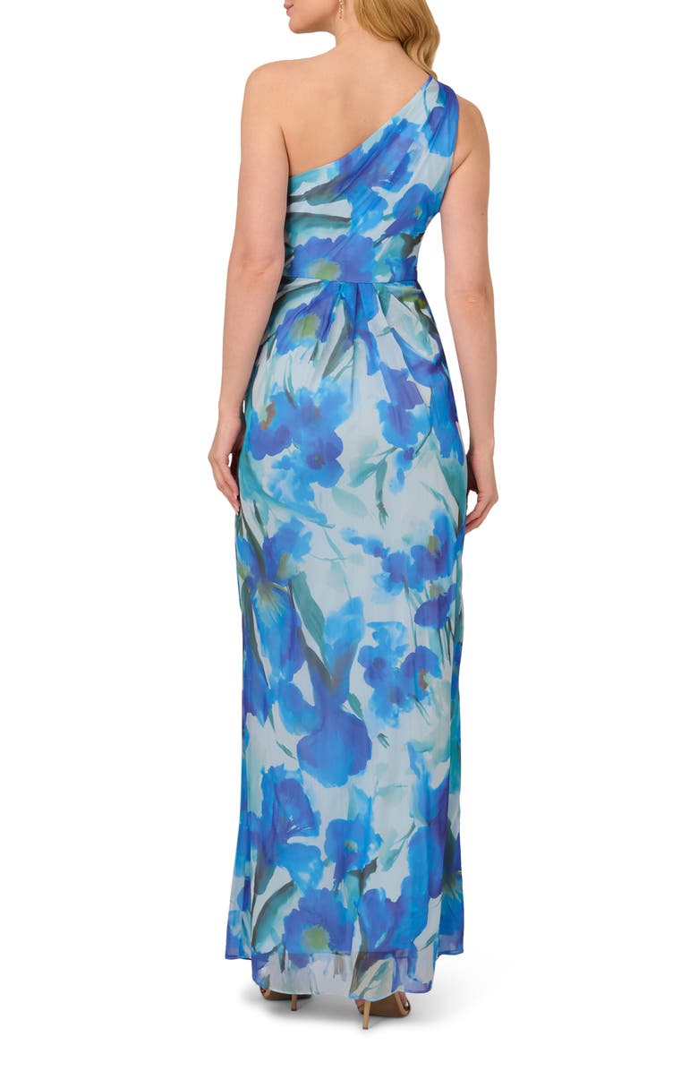 Adrianna Papell Draped One-Shoulder Chiffon Cocktail Dress, Alternate, color, Blue Multi