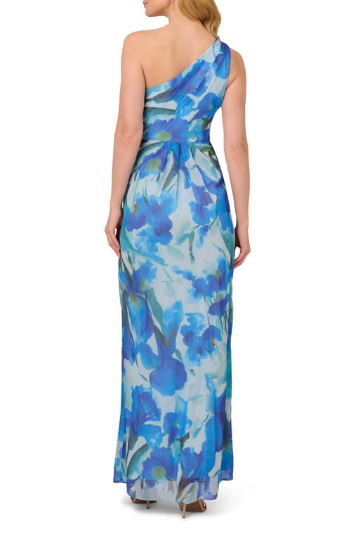 Adrianna Papell Draped One-shoulder Chiffon Cocktail Dress In Blue