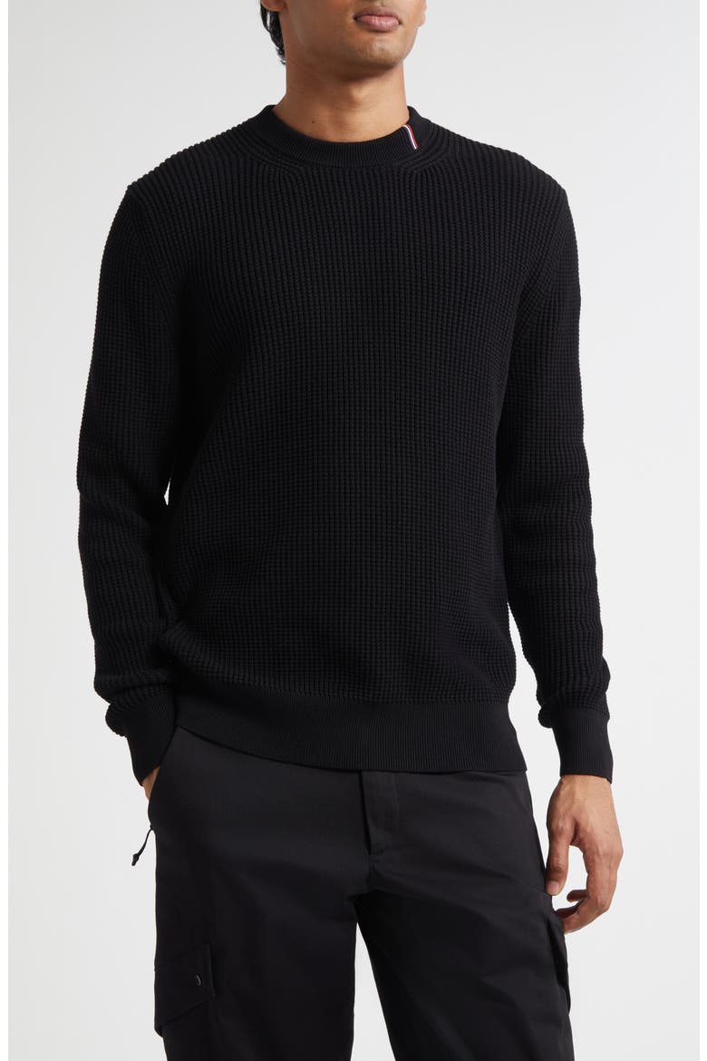 Waffle Stitch Crewneck Sweater, Main, color, BLACK