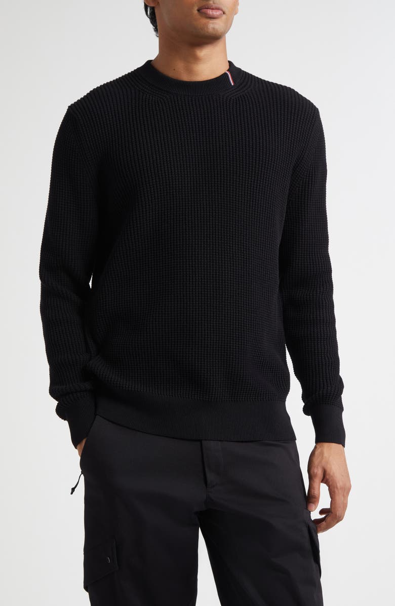 Moncler Waffle Stitch Crewneck Sweater, Main, color, Black