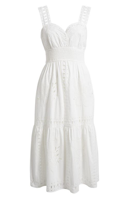 Rails Fawn Eyelet Embroidered Smocked Waist Cotton Sundress In White