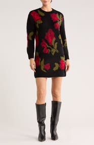 Halogen® Rose Jacquard Long Sleeve Sweater Dress