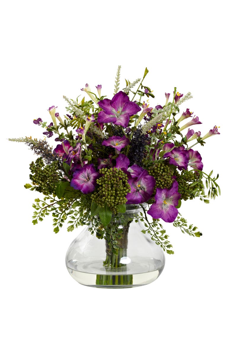 NEARLY NATURAL Large Mixed Morning Glory with Vase, Main, color, Purple/Green